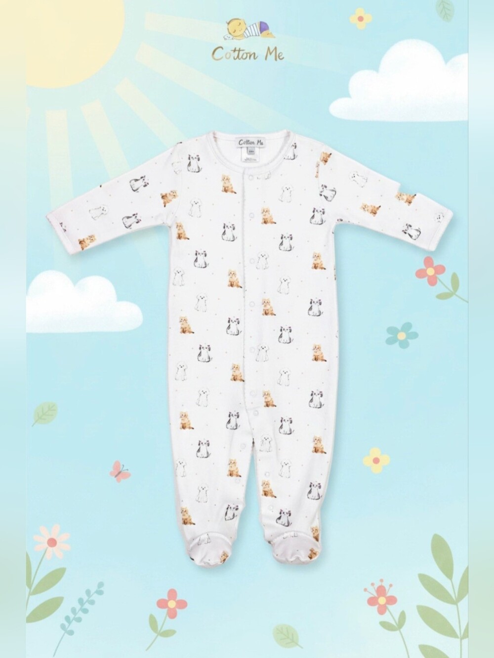 Cotton Me Baby Footed One-Piece with Puppy Print